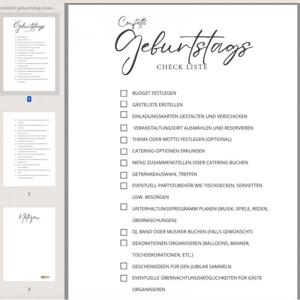 Geburtstag Checkliste Confetti